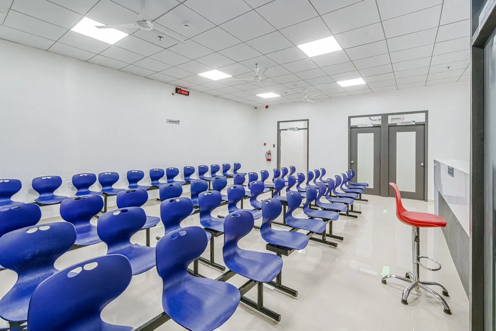 Volunteer screening and seating area at the clinical research facility